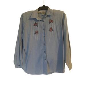 VGUC Vintage Capacity Petites Chambray Embroidered Button Down Shirt Size PM